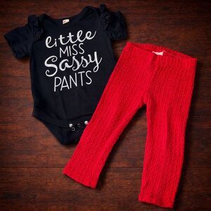 24 months Toddler Girl Outfit Sassy Pants Onesie Red Leggings Set Kids Clothes
